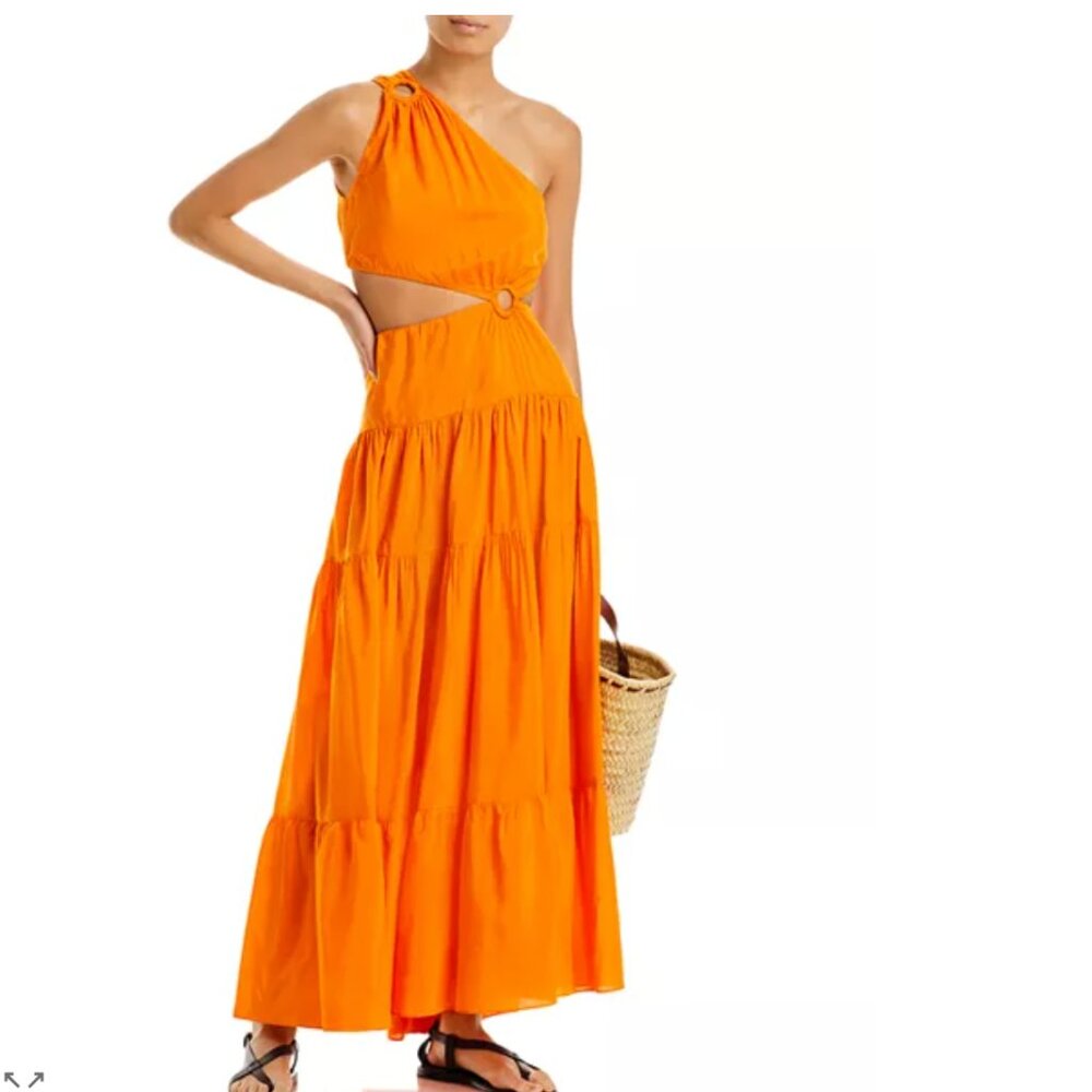 FARM RIO Orange Asymmetrical Tiered Maxi Dress Sz M - NWT!! - Picture 4 of 13
